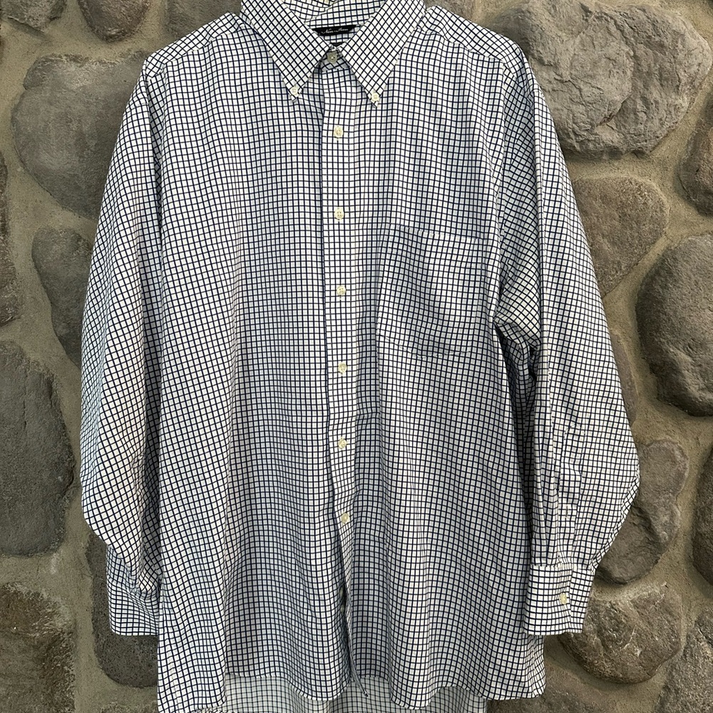 Chaps Mens Long Sleeve Shirt Button Up Non-Iron blue Cotton 17.5 Classic Fit